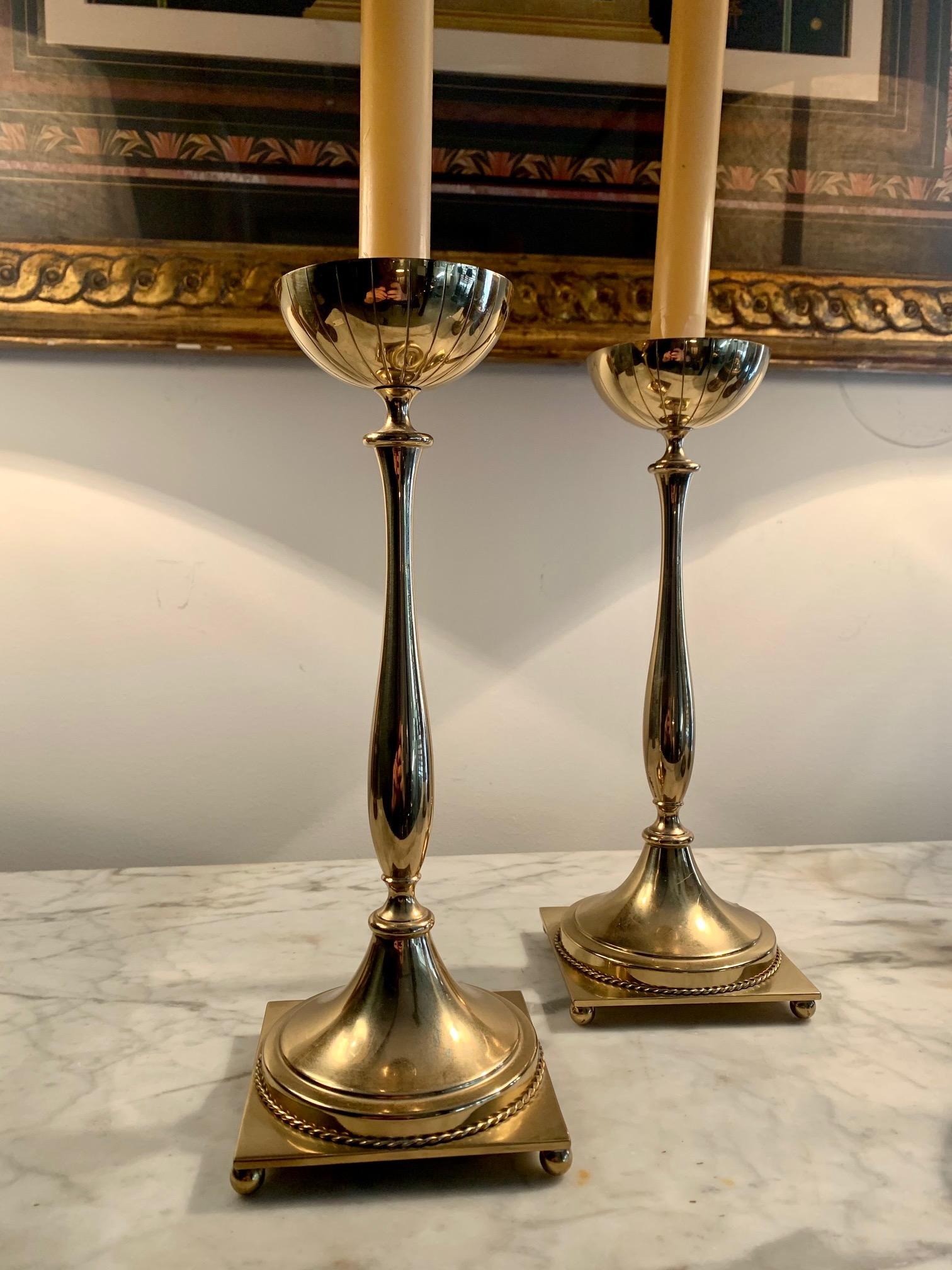 Pair of Mid-Century Modern Swedish Candlesticks in Brass 2