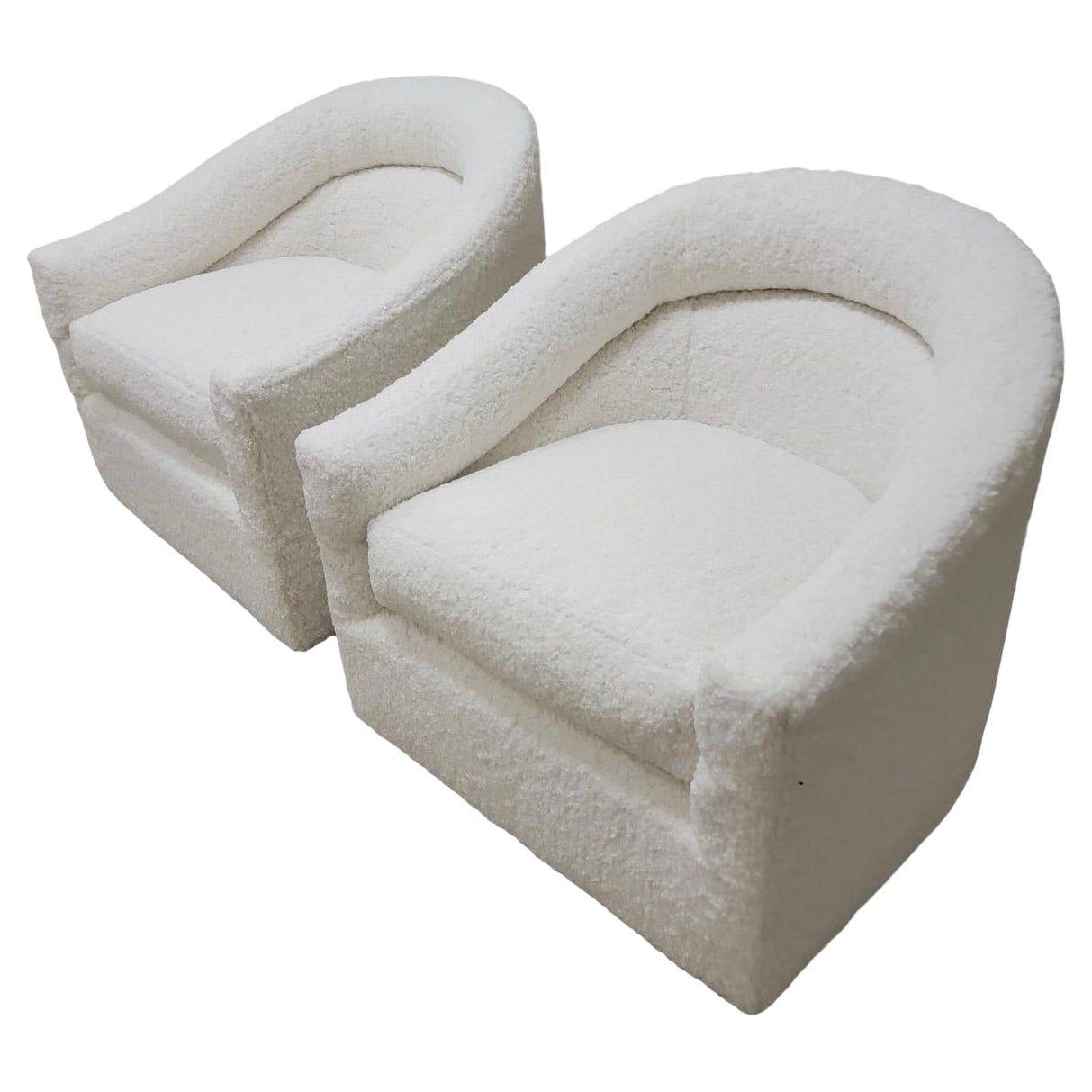 Pair of Mid-Century Modern Swivel Chairs Newly Done in Boucle Faux Shearling