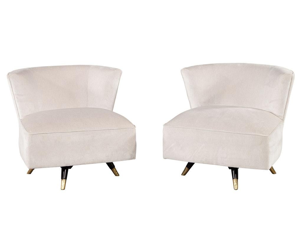 Pair of Mid-Century Modern Swivel Chairs with Metal and Brass Legs 5