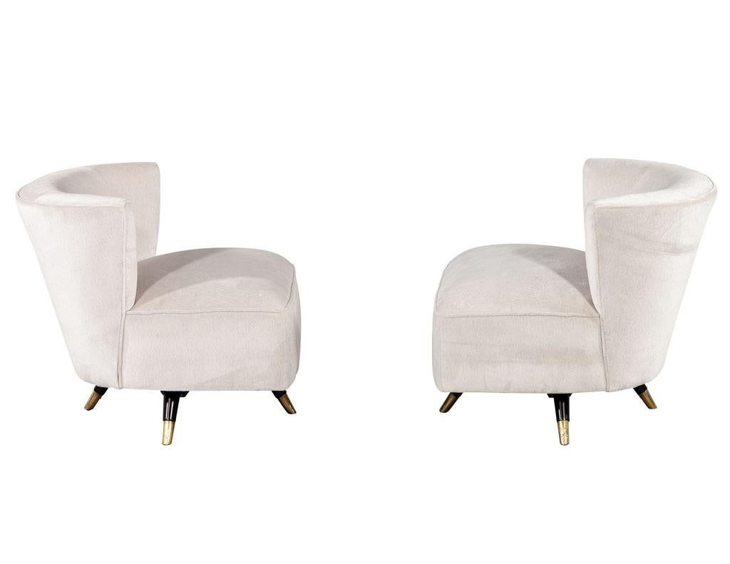 American Pair of Mid-Century Modern Swivel Chairs with Metal and Brass Legs