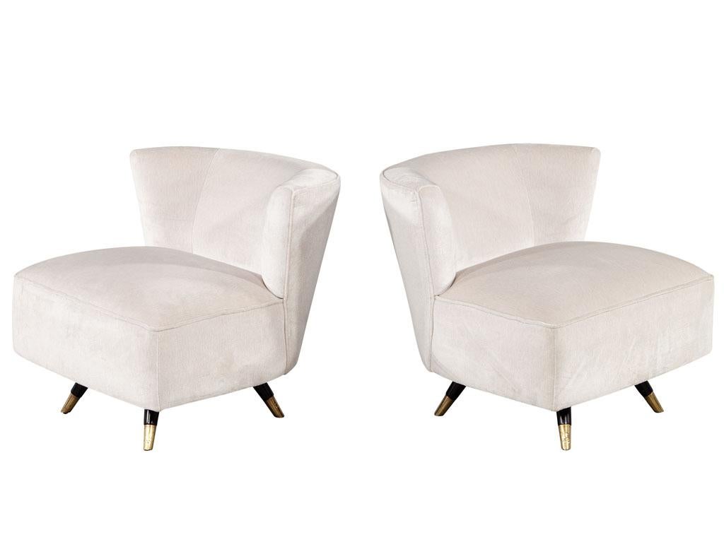 Pair of Mid-Century Modern Swivel Chairs with Metal and Brass Legs 4