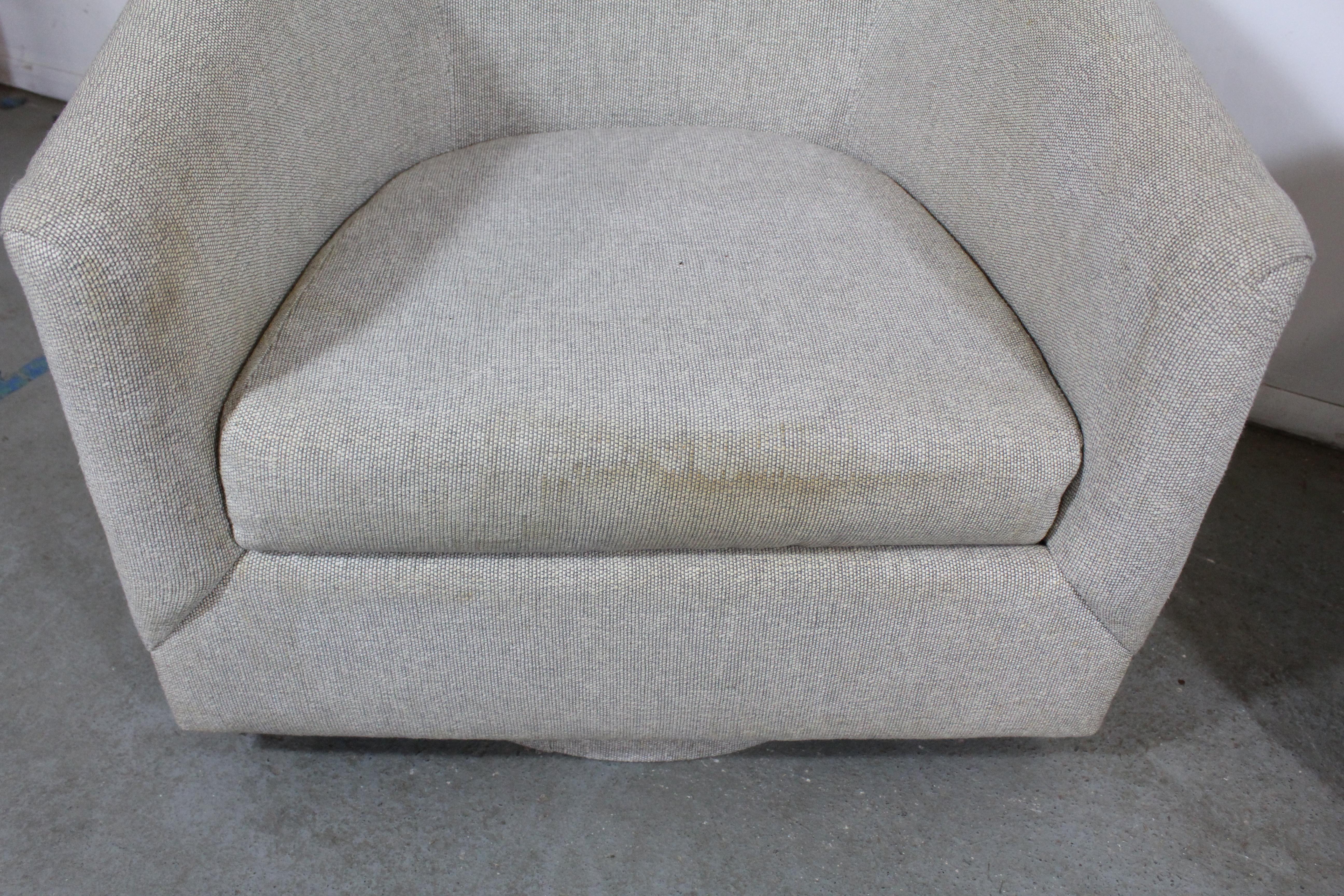 20th Century Pair of Mid-Century Modern Milo Baughman style Swivel Club Chairs  Platform Base