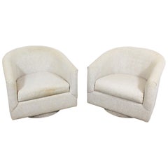 Paar Mid-Century Modern Milo Baughman Stil Swivel Club Chairs Plattform Basis