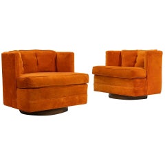 Pair of Mid-Century Modern Swivel Lounge Chairs