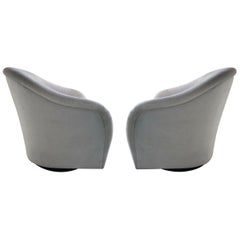 Pair of Mid-Century Modern Swivel Lounge Chairs in Grey Suede, 1970s