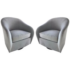 Pair of Mid-Century Modern Swivel Lounge Chairs in Grey Suede, 1970s