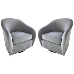 Pair of Mid-Century Modern Swivel Lounge Chairs in Grey Suede, 1970s