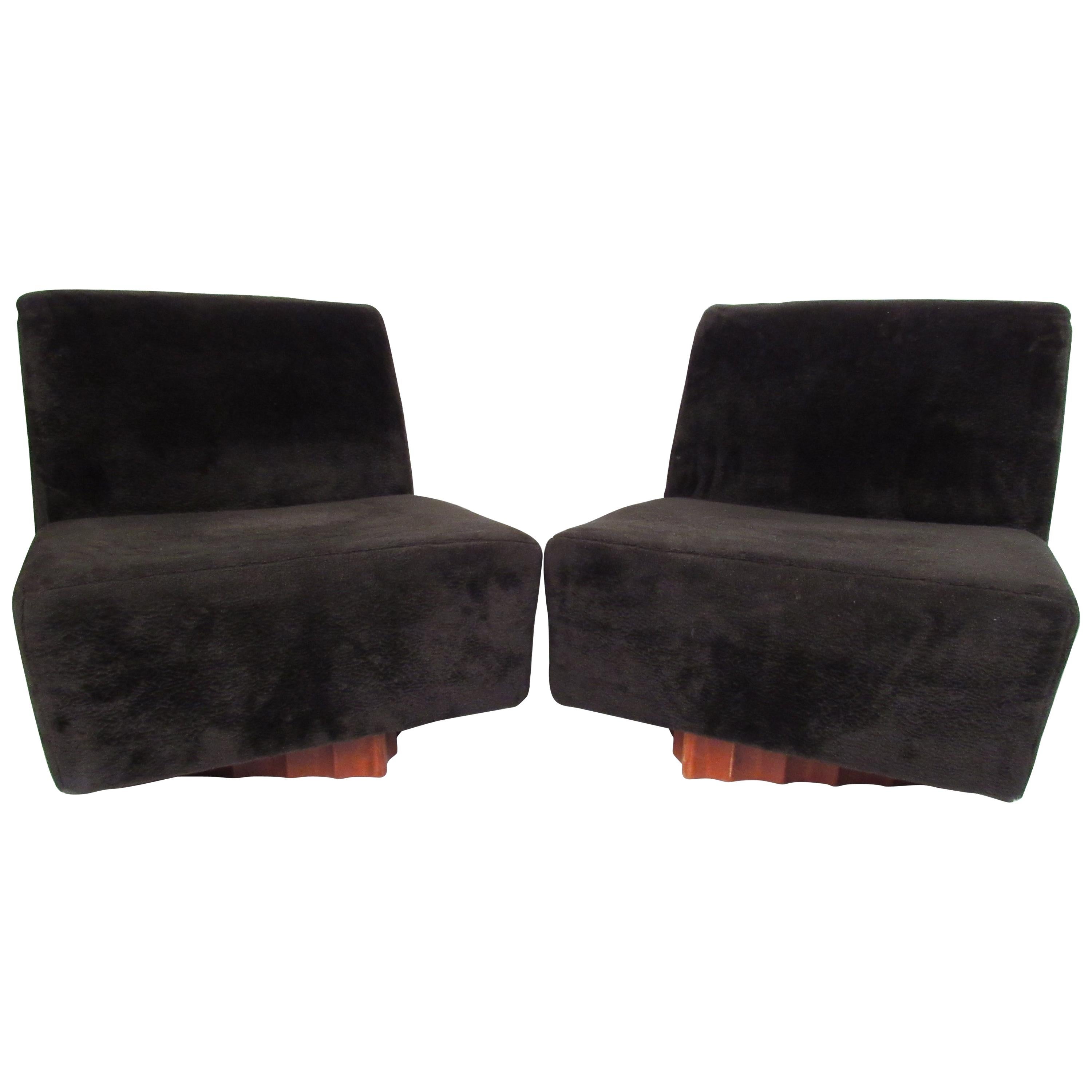 Pair of Mid-Century Modern Swivel Slipper Chairs