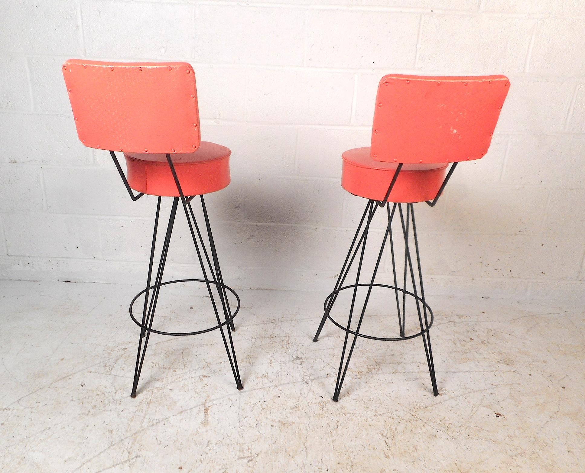 Faux Leather Pair of Mid-Century Modern Swivel Stools