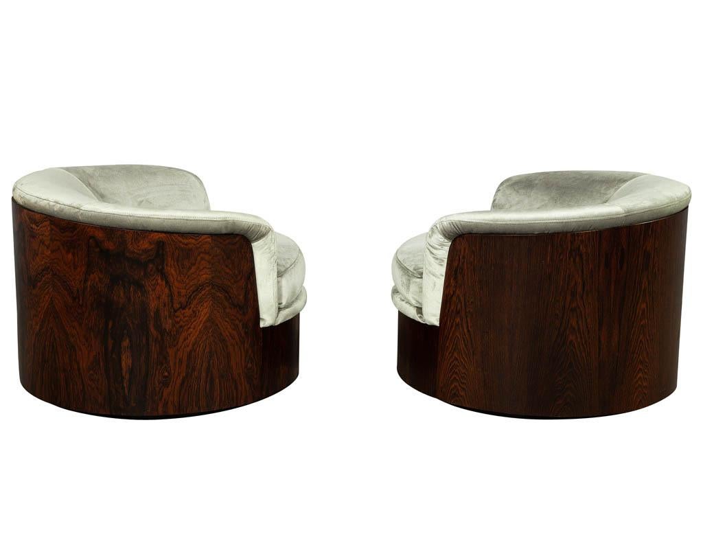 Velvet Pair of Mid-Century Modern Swivel Tub Chairs