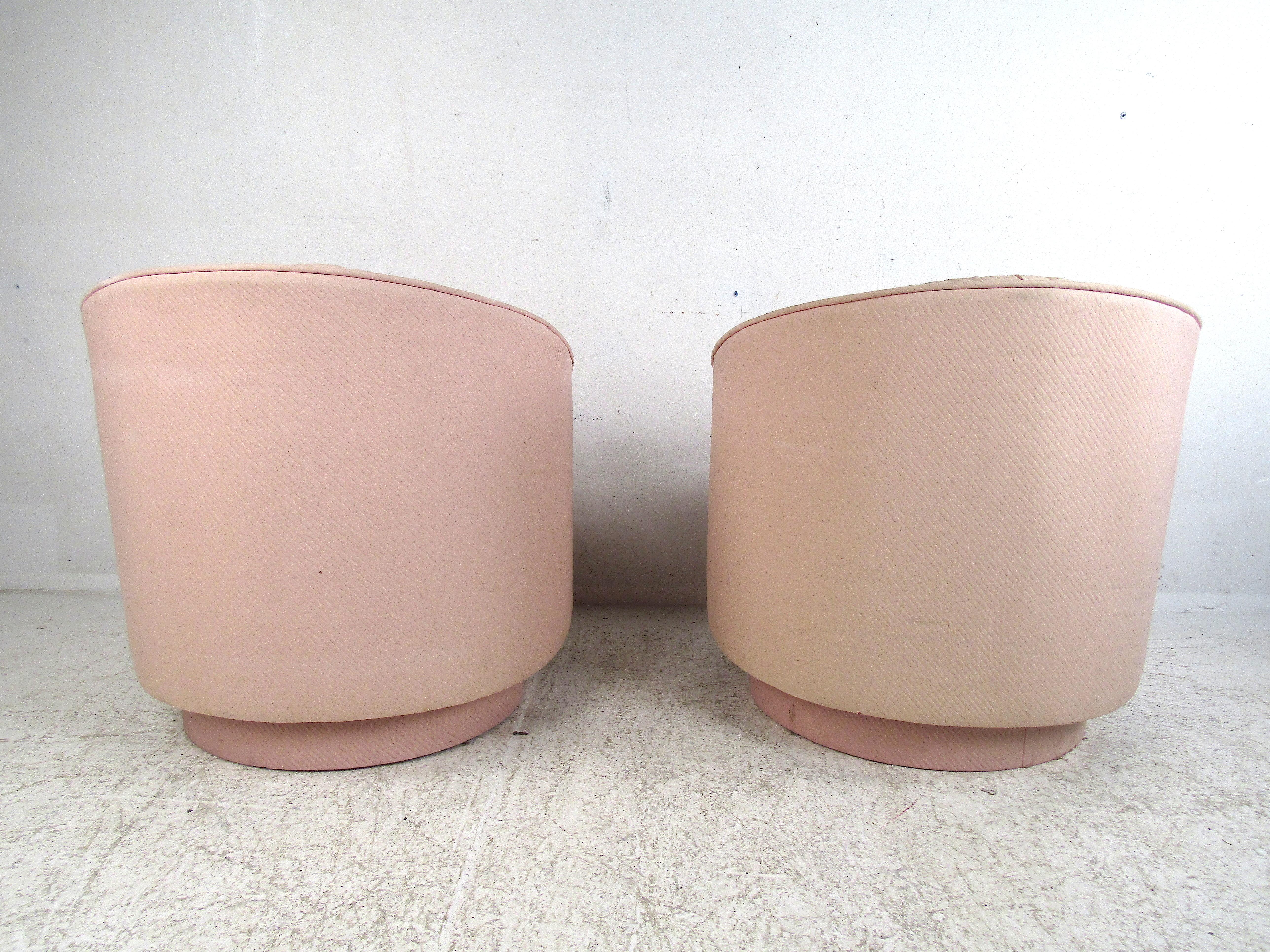 Upholstery Pair of Mid-Century Modern Swiveling Club Chairs