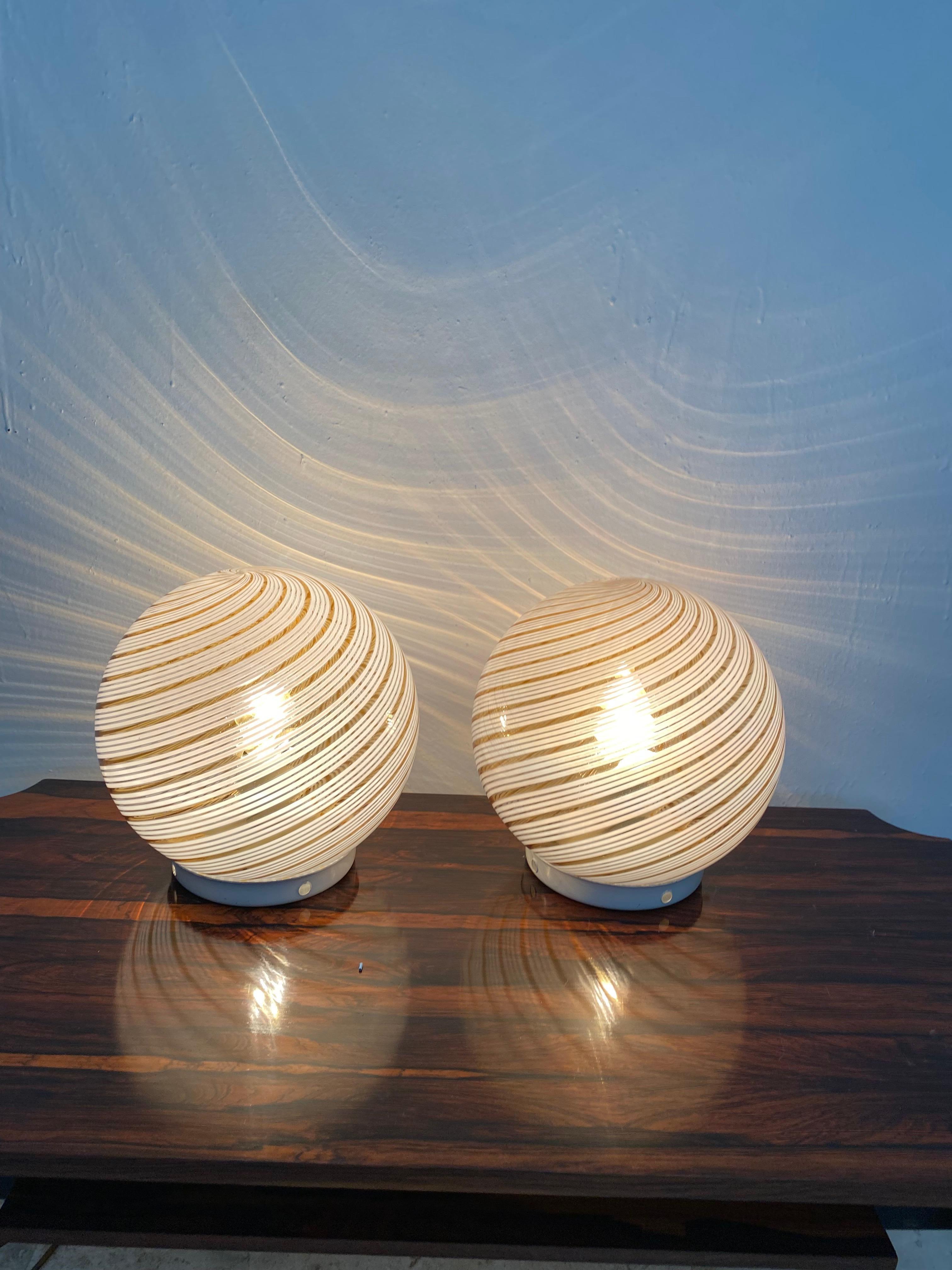 Hand-Crafted Pair of Mid-Century Modern Table Lamps Attributed to Venini, Murano, circa 1970