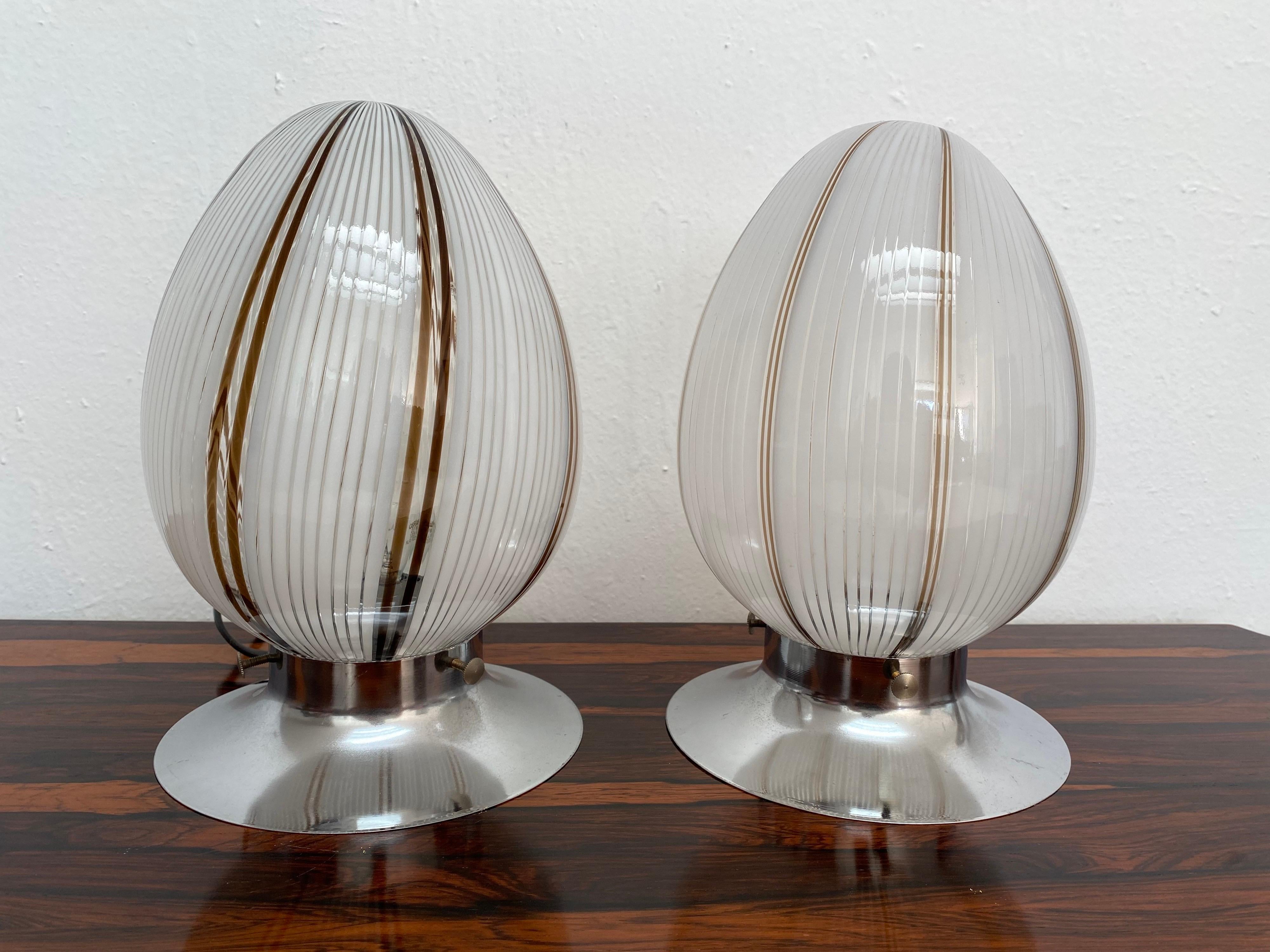 Space Age Pair of Mid-Century Modern Table Lamps Attributed to Venini, Murano, circa 1980 For Sale
