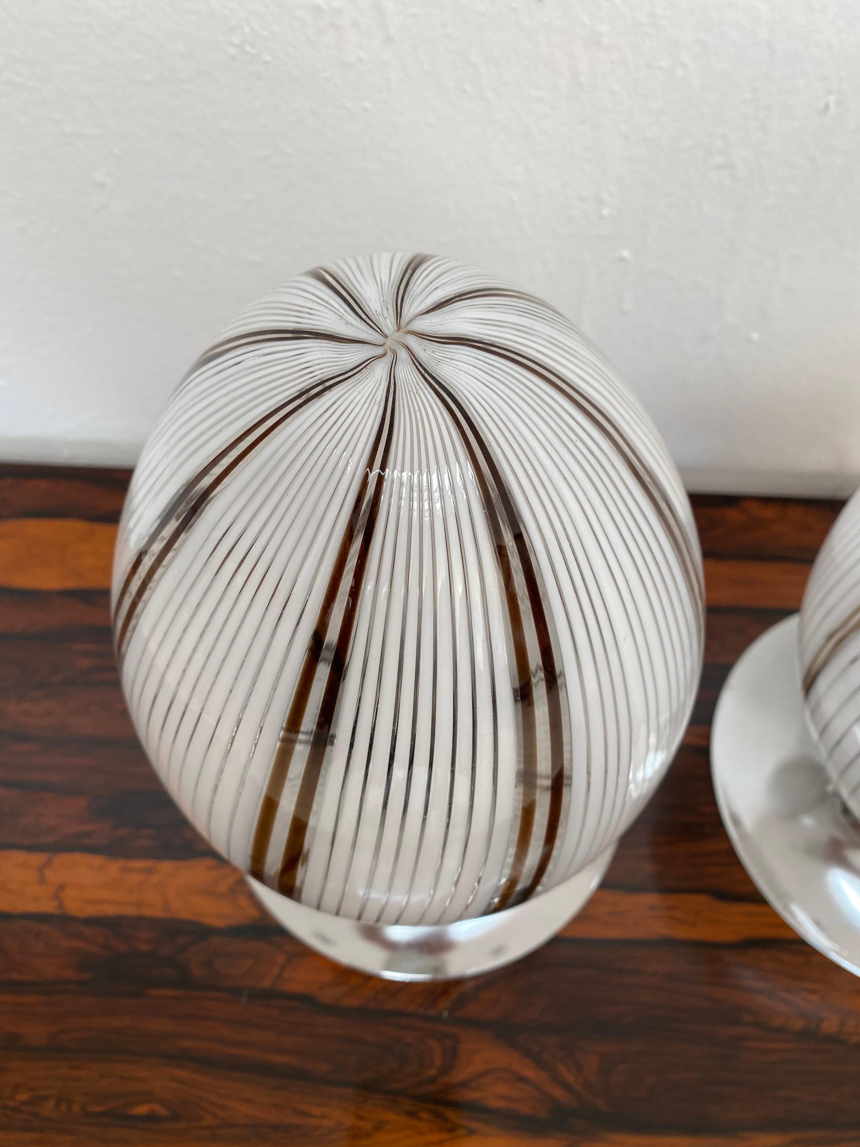 Hand-Crafted Pair of Mid-Century Modern Table Lamps Attributed to Venini, Murano, circa 1980 For Sale