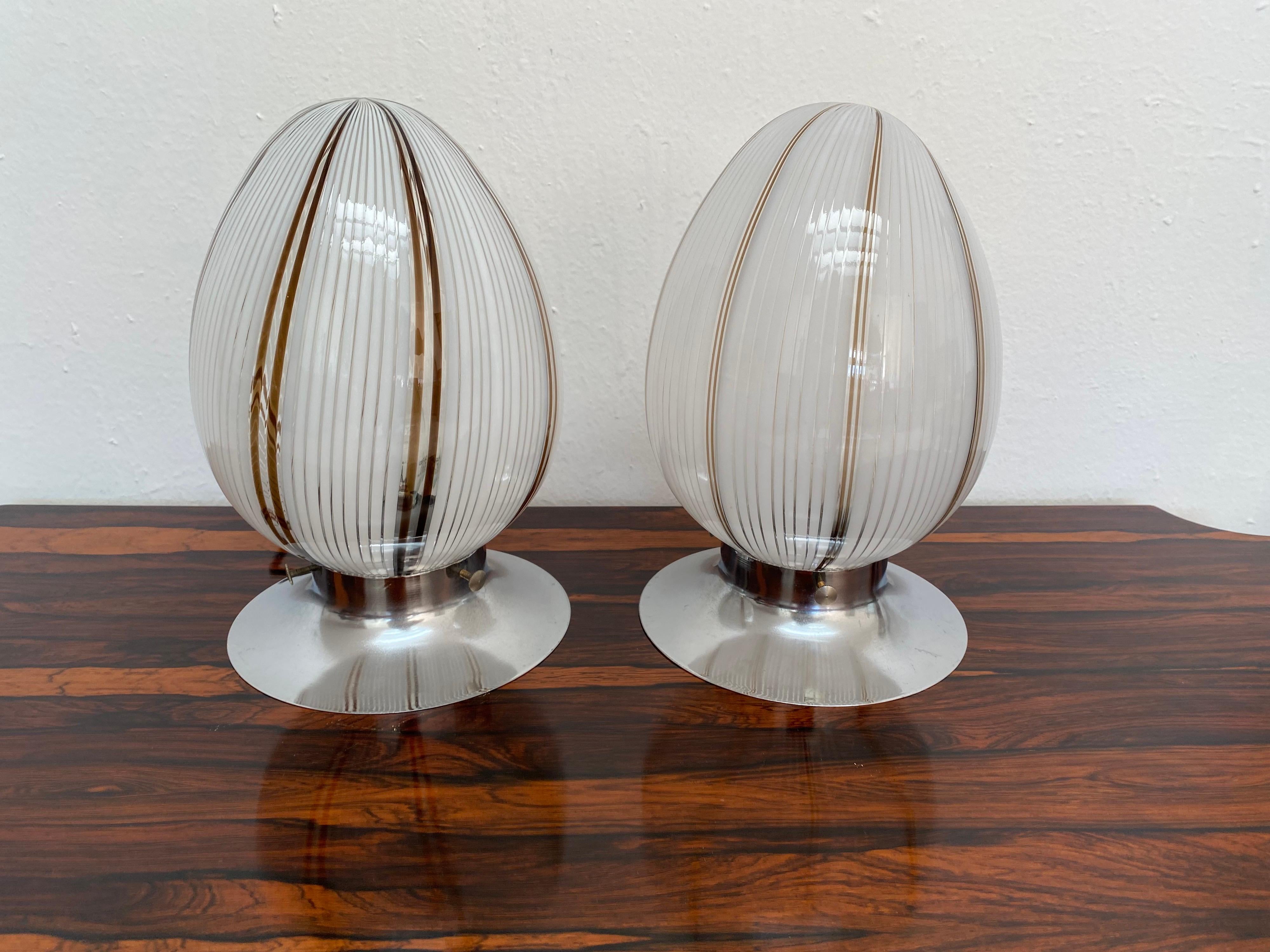 Murano Glass Pair of Mid-Century Modern Table Lamps Attributed to Venini, Murano, circa 1980 For Sale