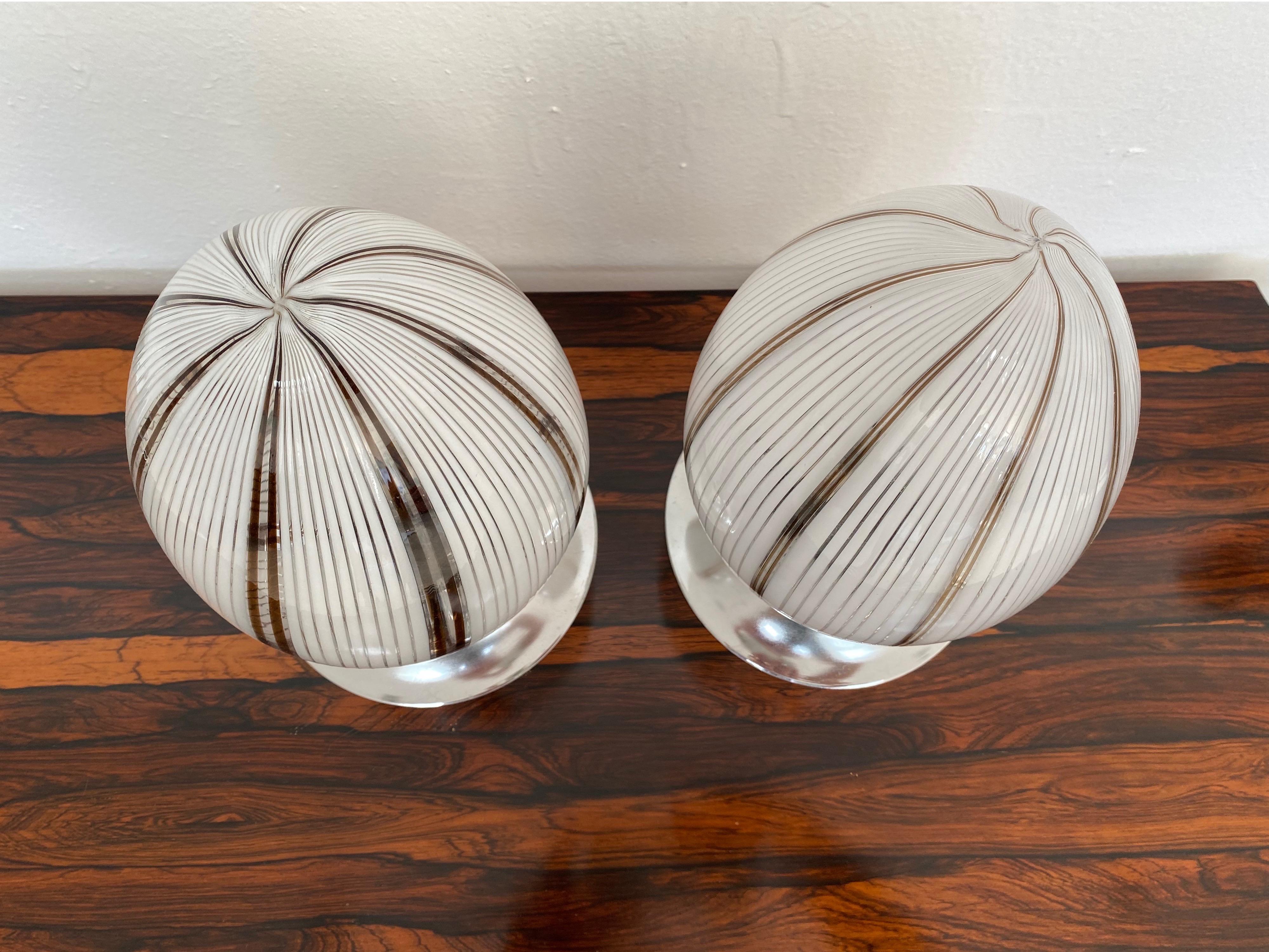 Pair of Mid-Century Modern Table Lamps Attributed to Venini, Murano, circa 1980 For Sale 1
