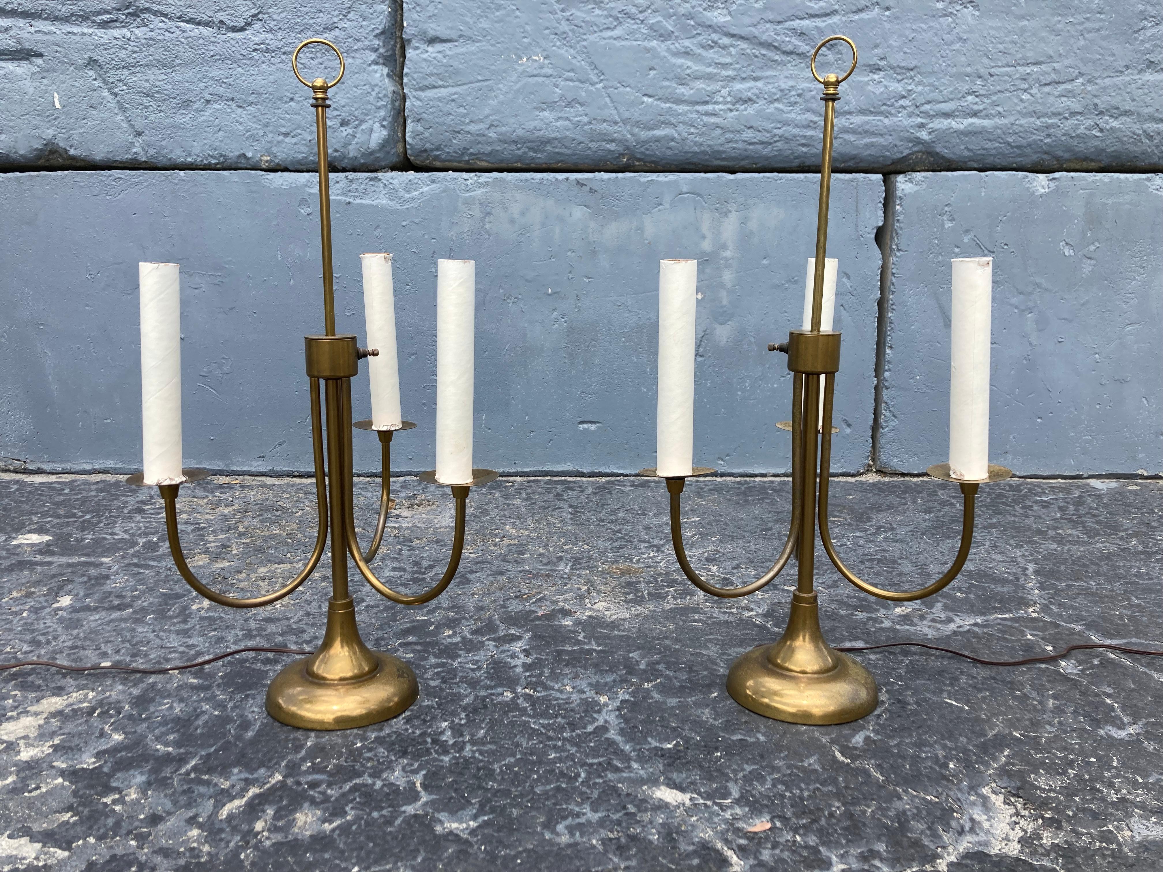 Pair of Mid-Century Modern Table Lamps, Brass, USA, 1950s For Sale 11