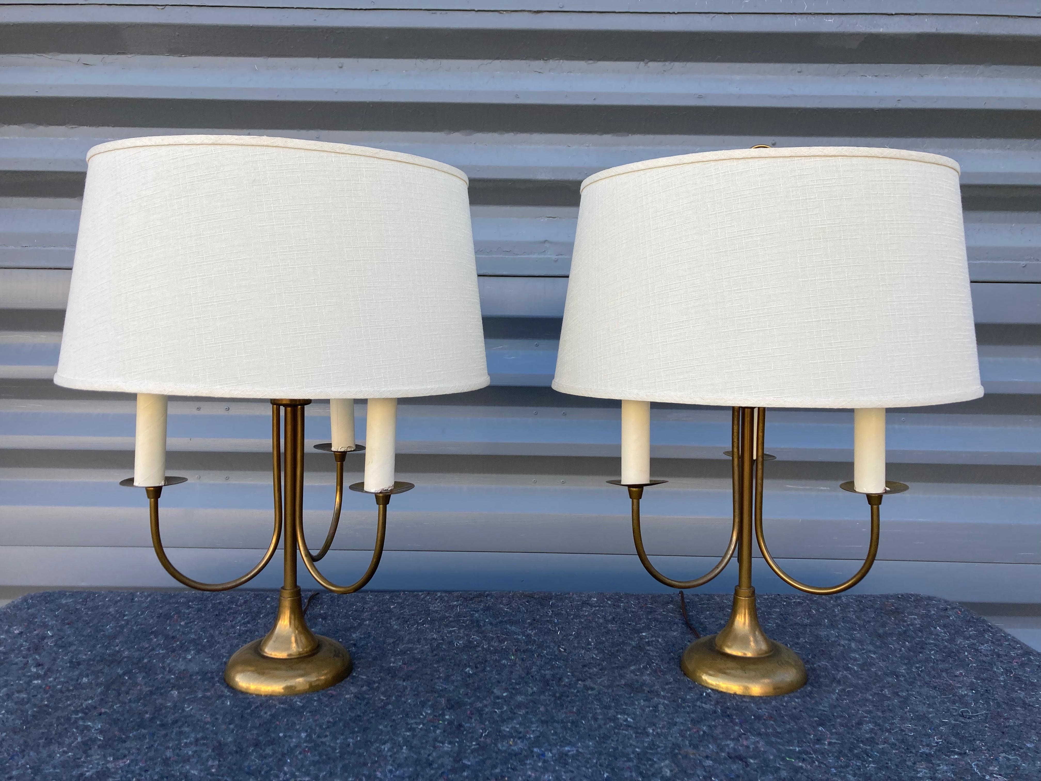Pair of Mid-Century Modern Table Lamps, Brass, USA, 1950s In Good Condition For Sale In Miami, FL