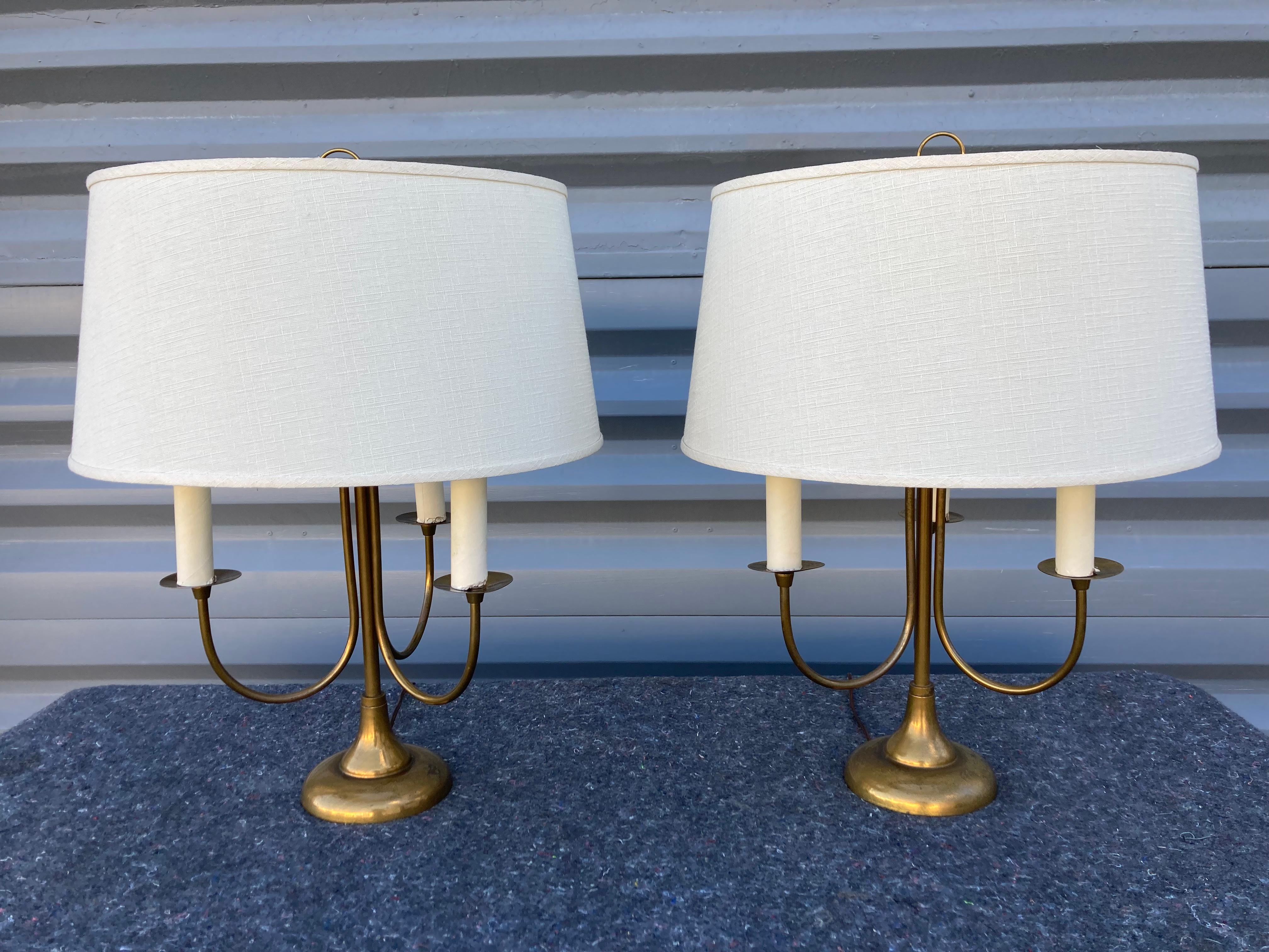 Metal Pair of Mid-Century Modern Table Lamps, Brass, USA, 1950s For Sale