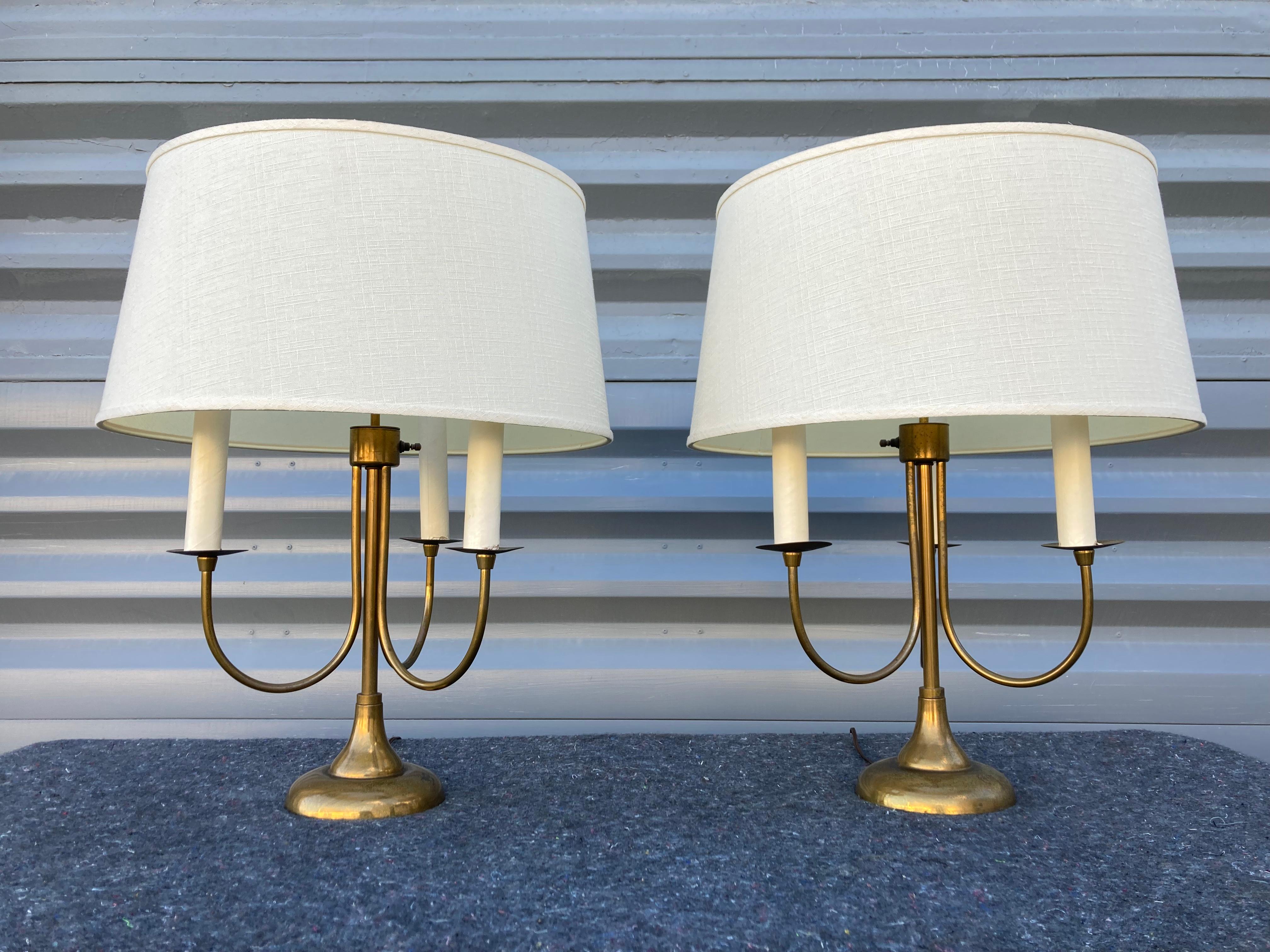 Paire de Lampes de Table Modernes Milieu de Siècle en Laiton, États-Unis, Années 1950 en vente 1
