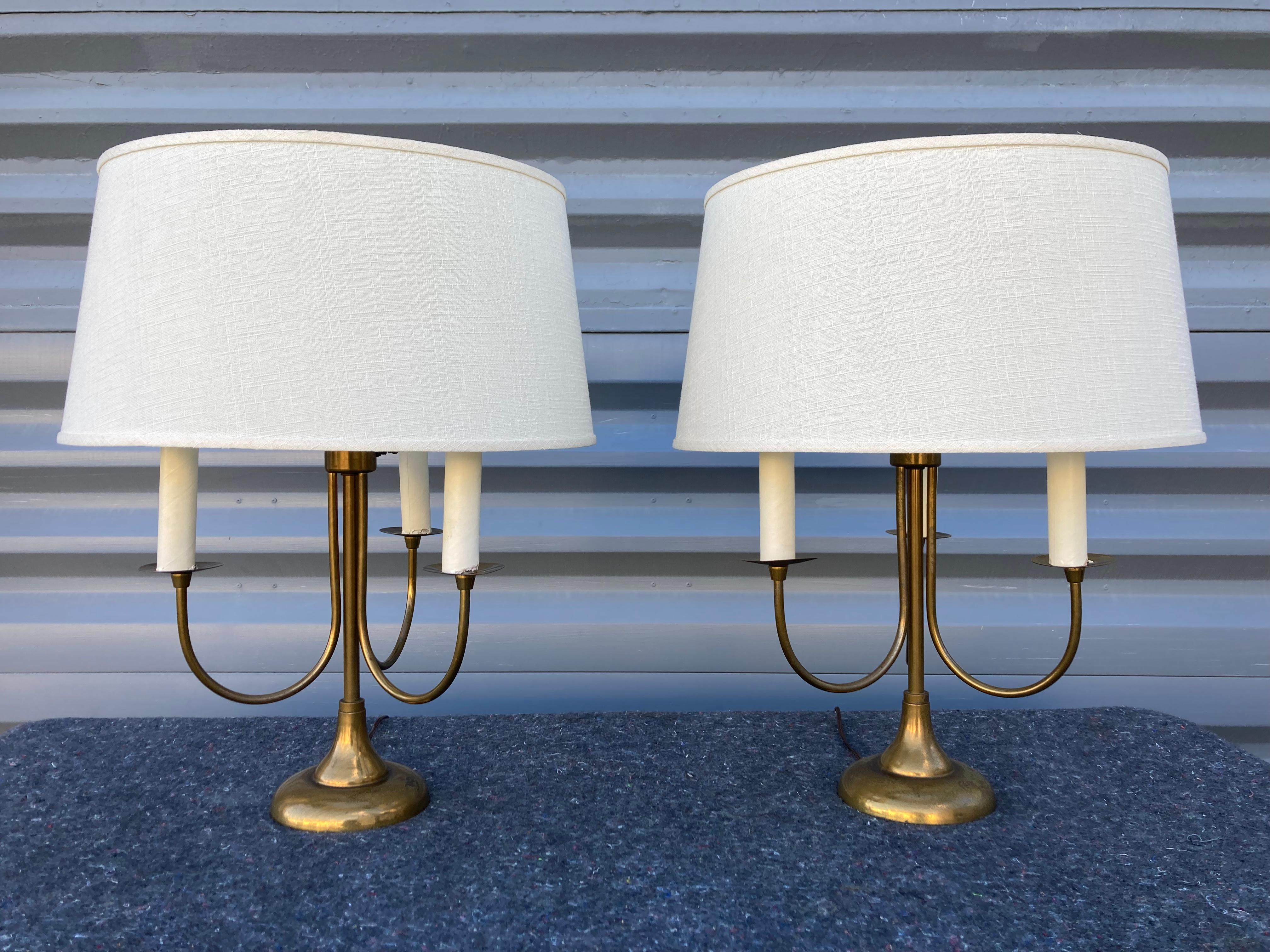 Paire de Lampes de Table Modernes Milieu de Siècle en Laiton, États-Unis, Années 1950 en vente 2