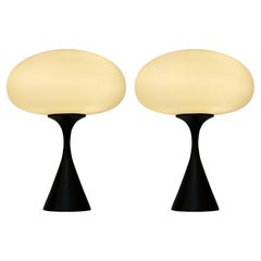 Pair of Mid-Century Modern Table Lamps by Design Line in Black & White Glass