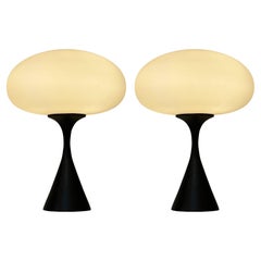 Vintage Pair of Mid-Century Modern Table Lamps by Designline in Black & White Glass