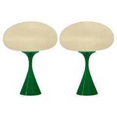 Pair of Mid-Century Modern Table Lamps by Design Line in Green & White Glass