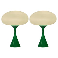 Retro Pair of Mid-Century Modern Table Lamps by Designline in Green & White Glass