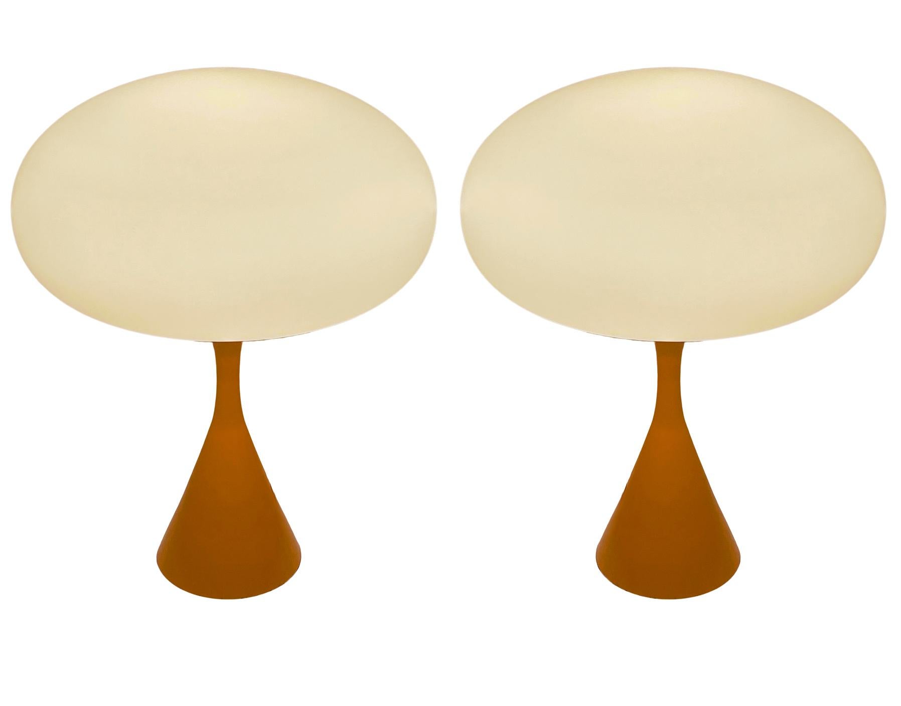Pair of Mid-Century Modern Table Lamps by Designline in Orange & White Glass In New Condition For Sale In Philadelphia, PA