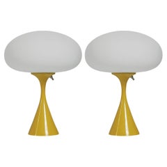 Pair of Mid-Century Modern Table Lamps by Design Line in Yellow & White Glass