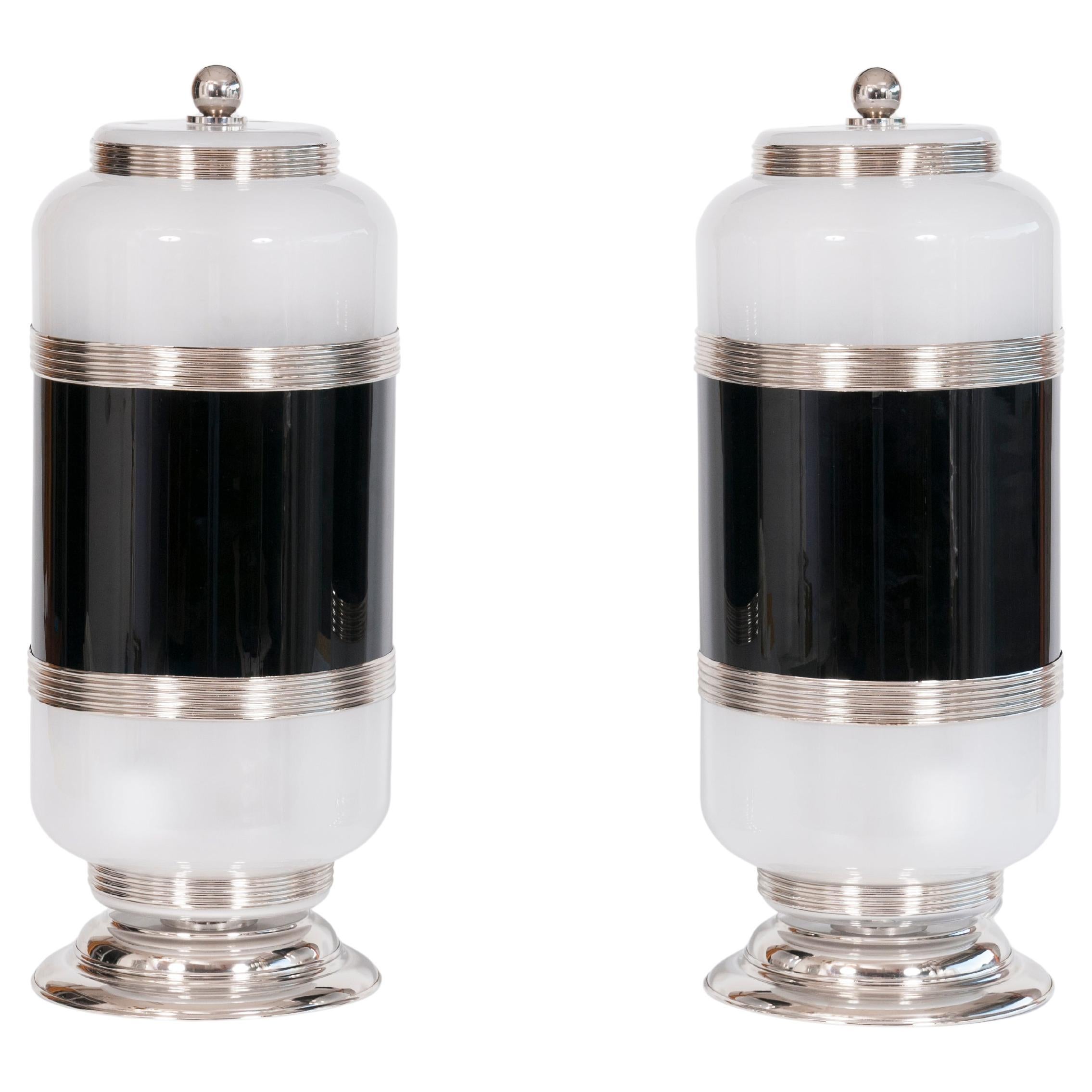 Pareja de lámparas de mesa modernas de mediados de siglo de Giovanni Dalla Fina, Murano, Italia