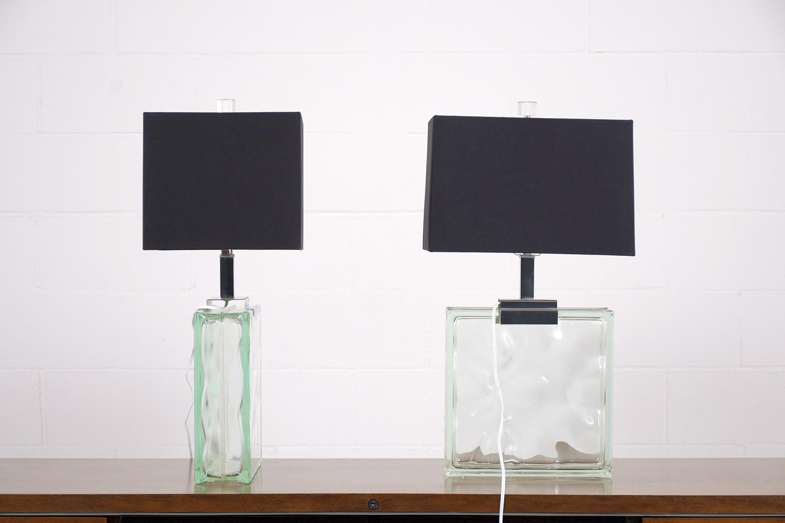Frosted Pair of 1970s Raymor Mid-Century Modern Table Lamps: Symphony in Glass & Chrome