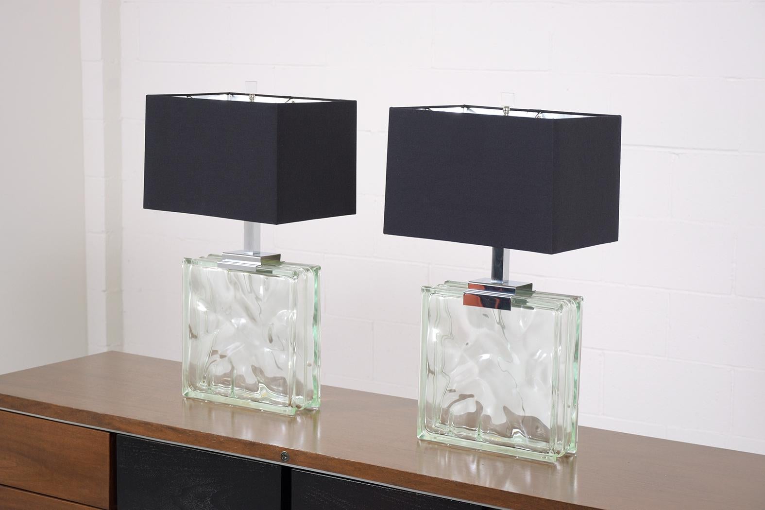 Pair of 1970s Raymor Mid-Century Modern Table Lamps: Symphony in Glass & Chrome 1