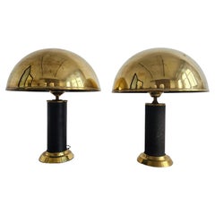 Pair of Mid Century Modern Table Lamps done in brass and leather, Austria 1960s