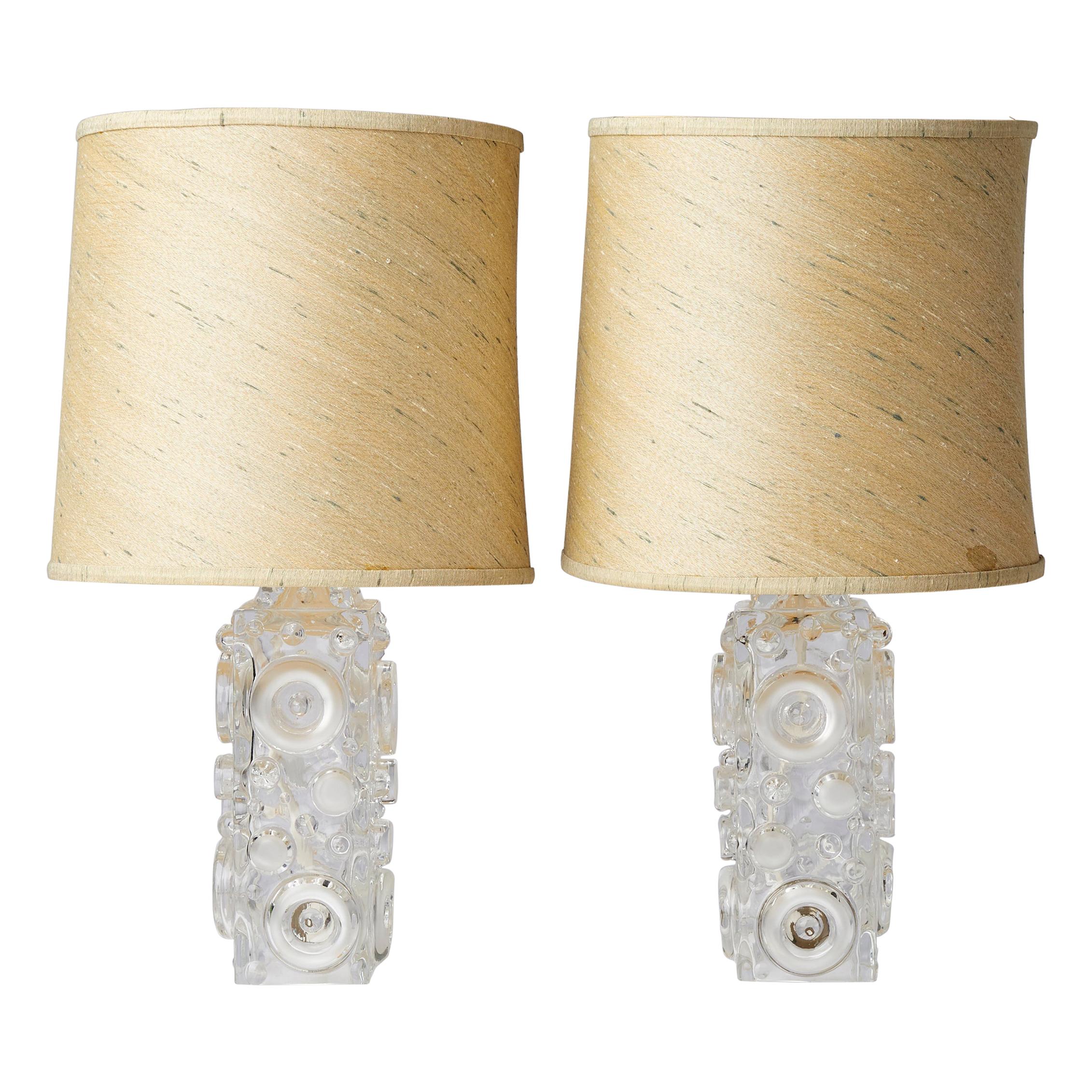 Pair of Mid-Century Modern Table Lamps with Geometric Circular Design