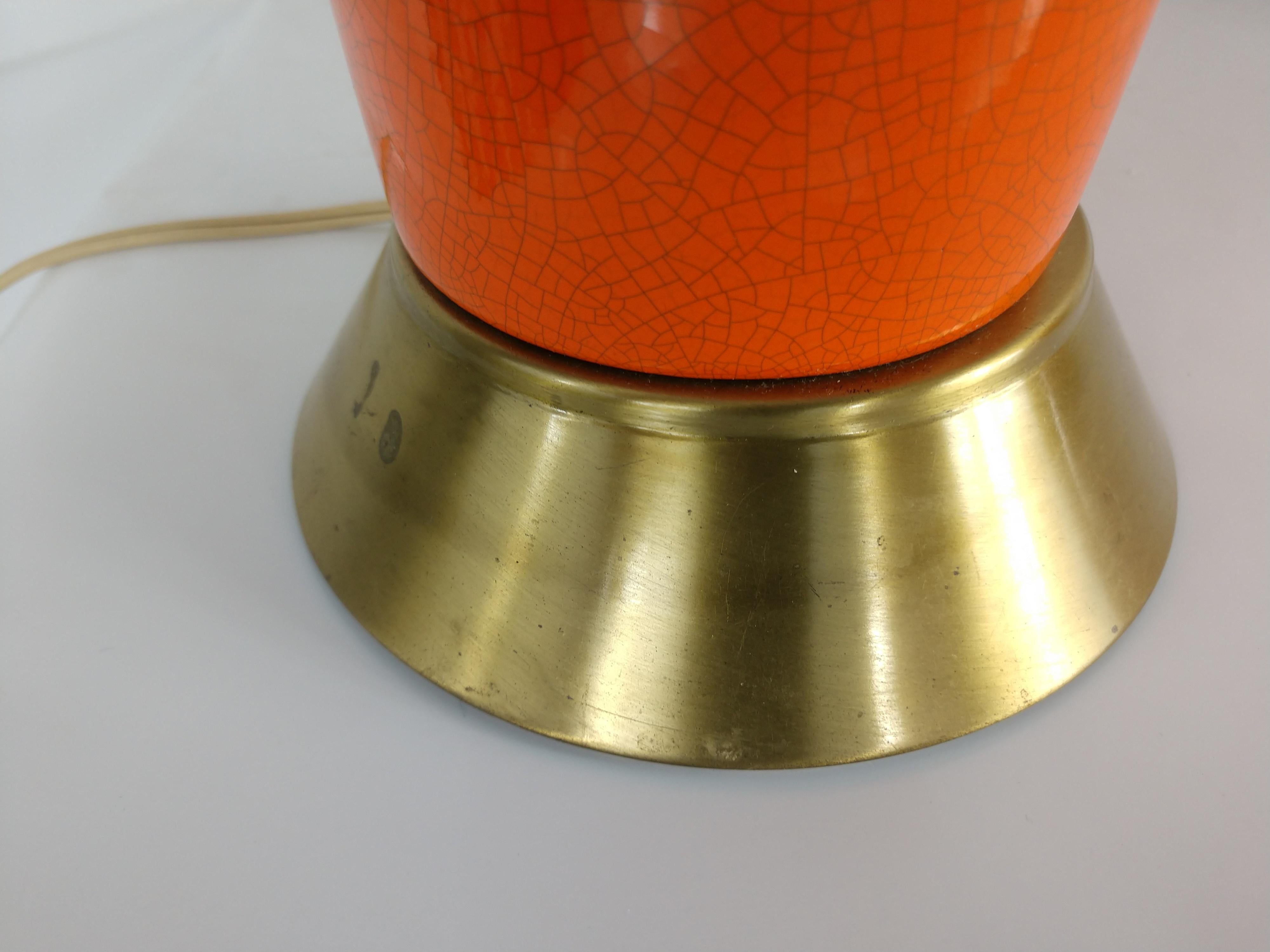 Pair of Mid-Century Modern Table Lamps with Orange Crackle Glaze, C1958 For Sale 1