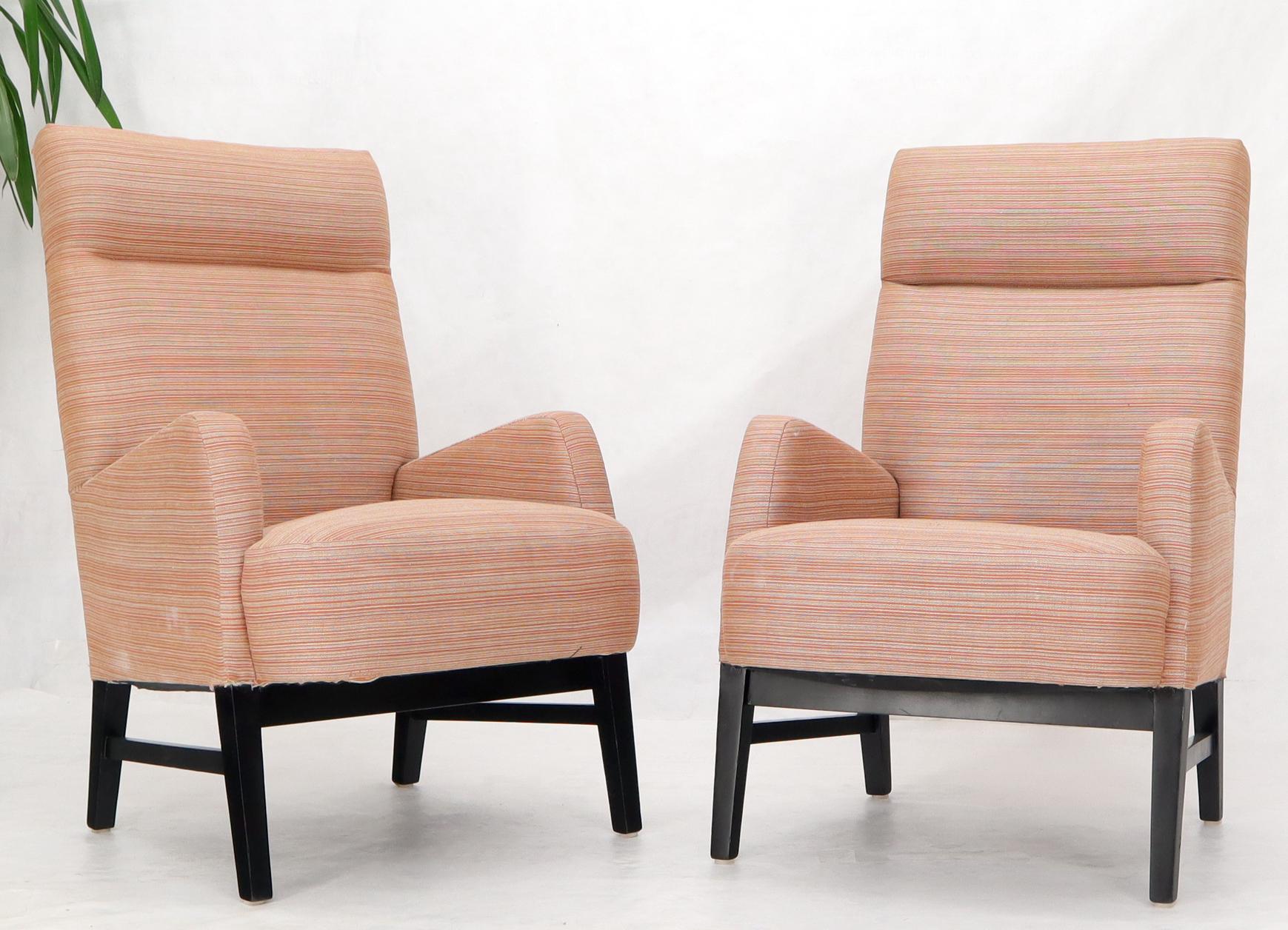 Pair of Italian mid century modern tall backs lounge club chairs.