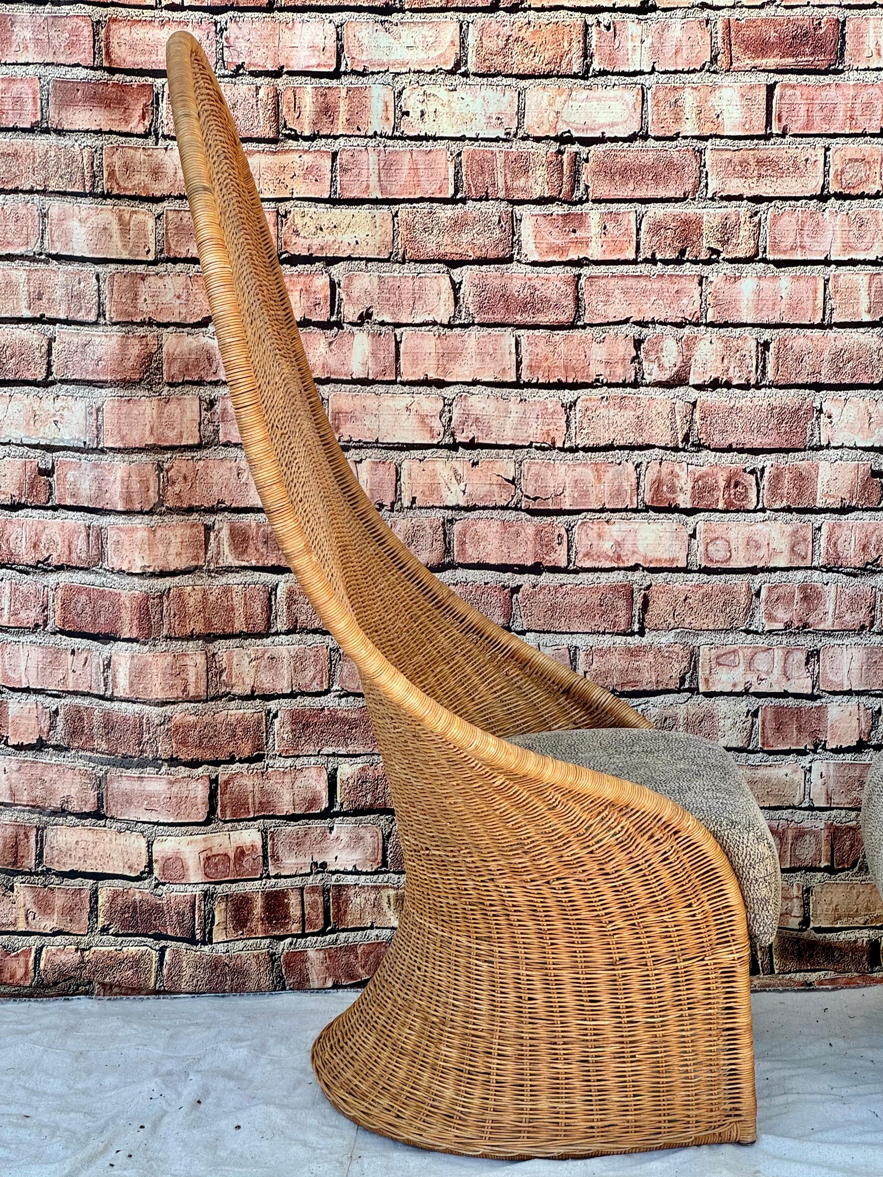 20th Century Pair Of Mid-Century Modern Tall Rattan Wicker Peacock Chairs For Sale