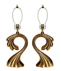 Pair of Mid-Century Modern Tall Sculptural Brass Table Lamps