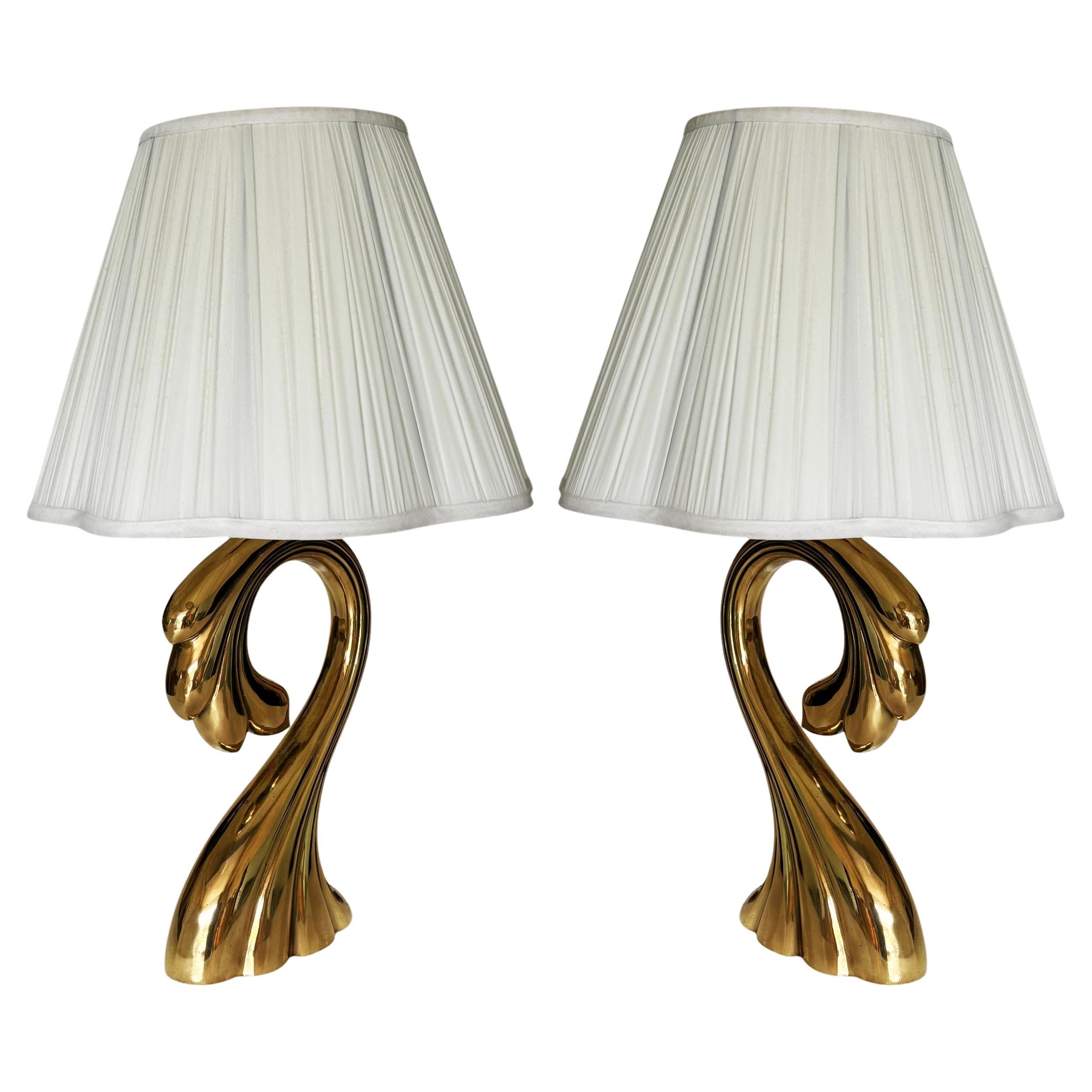 Pair of Mid-Century Modern Tall Sculptural Brass Table Lamps