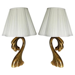 Pair of Mid-Century Modern Tall Sculptural Brass Table Lamps