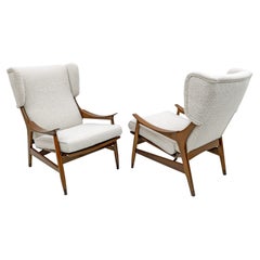 Pair of Mid-Century Modern Teak and Bouclè Armchairs Model FM 106 by Framar, 50s