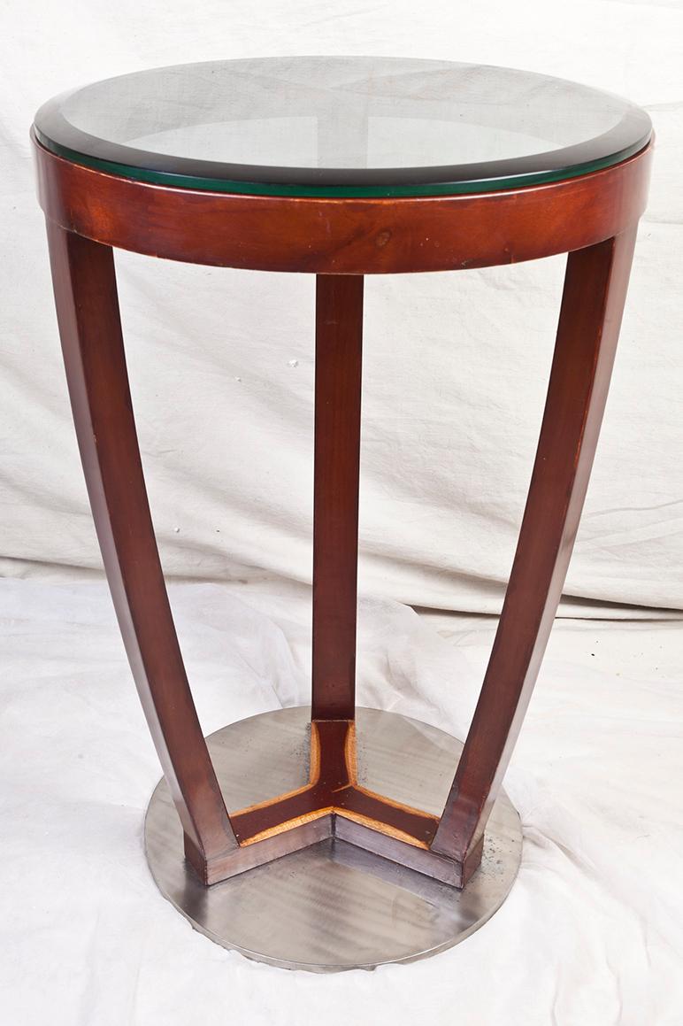 Pair of Mid-Century Modern Teak and Chrome Side Tables In Good Condition In Nantucket, MA