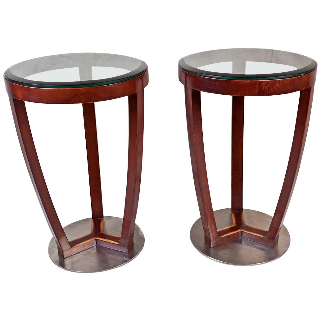 Pair of Mid-Century Modern Teak and Chrome Side Tables