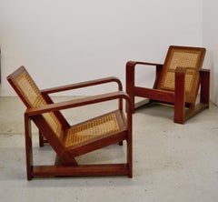 Pair of Mid-Century Modern Teak and Hand-Caned Lounge Chairs, 1950s