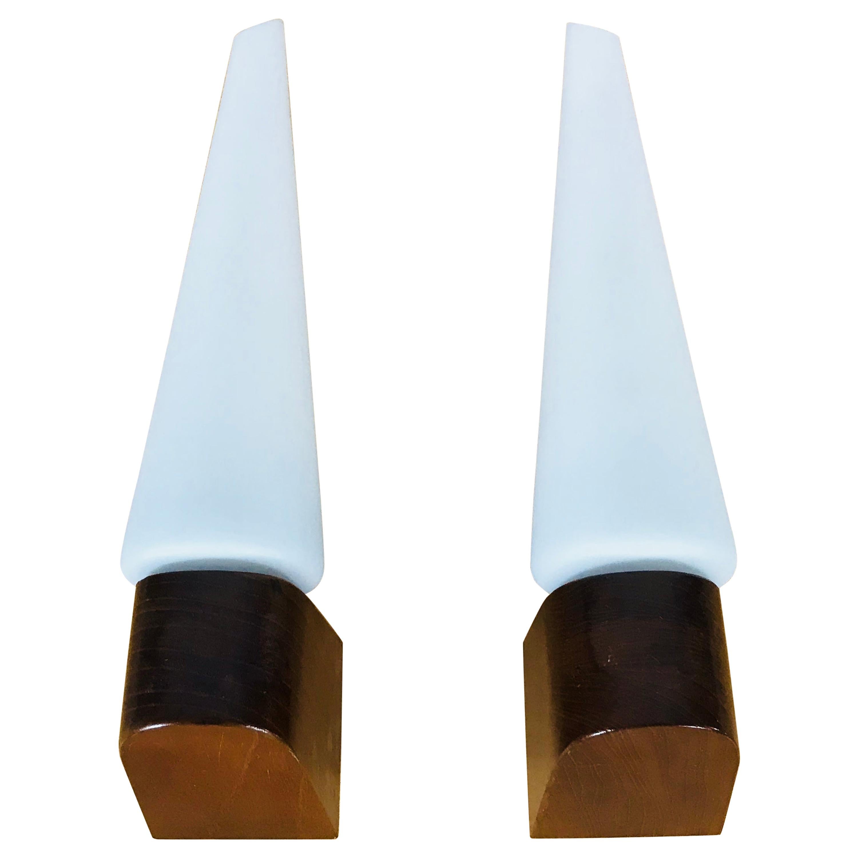 Mid-Century Modern Teak and Opaque Glass Wall Lamps, 1960s, Scandinavian, Pair For Sale