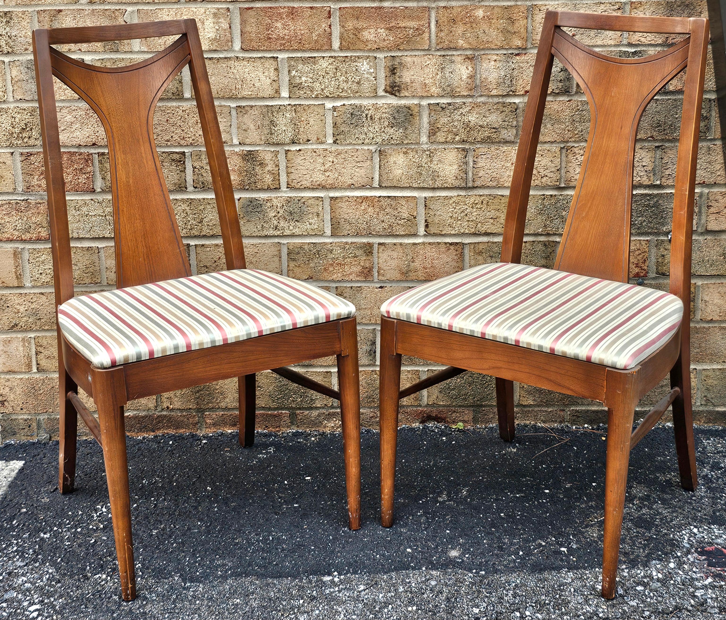 Stained Pair of Mid Century Modern Teak and Upholstered Seat Side Chairs For Sale