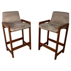 Vintage Pair Of Mid Century Modern Teak Bar Stools By D-Scan Counter Height