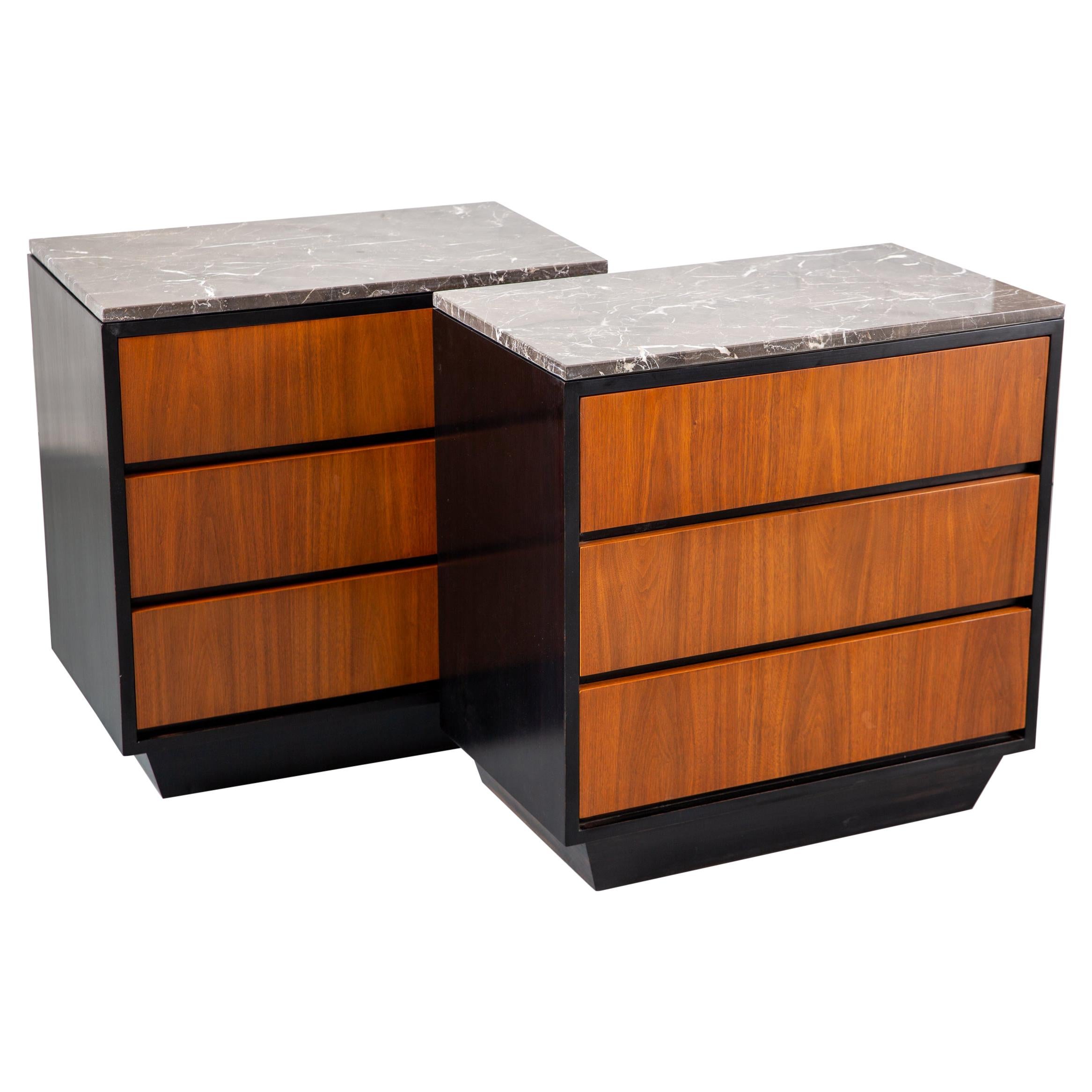 Pair of Mid-Century Modern Teak Chests with Marble Tops